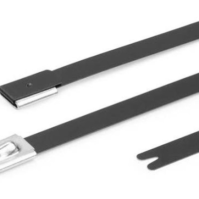 HellermannTyton Cable Tie, Roller Ball, 127 mm x 4.6mm, Black Polyester Coated Stainless Steel