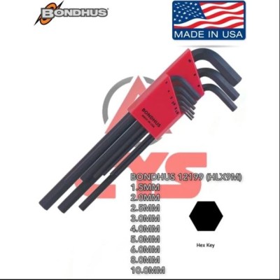 BONDHUS 12199 (HLX9M) HEX KEY L-WRENCH SET   ALLEN KEY SET (LONG-ARM)