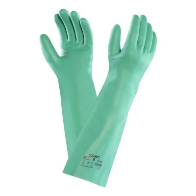 Ansell 37-185 Green Nitrile Gloves Arm Length 18", Size 9, per pair
