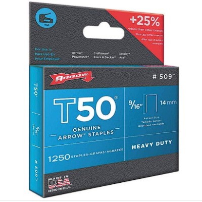 ARROW FASTENER 50924 Staples T50 3 8 x 9 16 Inch Length, 1250PK [5S]