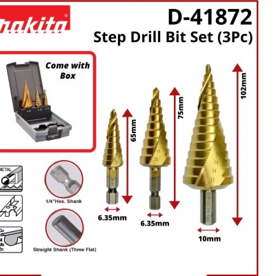 Makita 3 Piece Metal Step Drill Bit Set, 4mm to 32mm