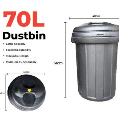 70 Liter Mapo Fiber Dustbin Unbreakable Bin Heavy Duty Dustbin Tong Sampah Tong Hitam