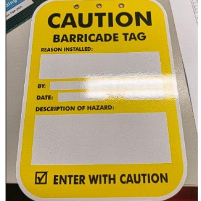 Barrier Tag, Caution Yellow with Hole