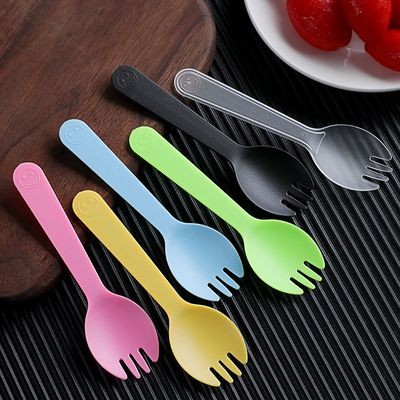 *100pcs Plastic Spoon Fork 2in1 Individual Pack Disposable - BLUE BLACK GREEN TRANSPARENT