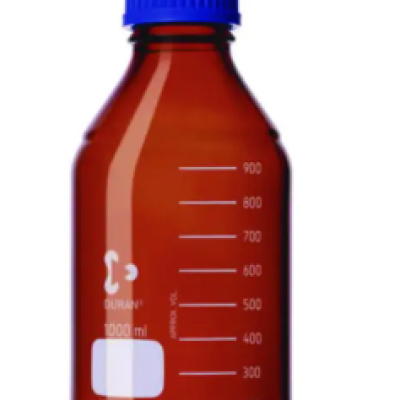 DWK Duran Amber Glass Graduated Laboratory Bottle, GL 45, with Screw Cap, 1000 mL