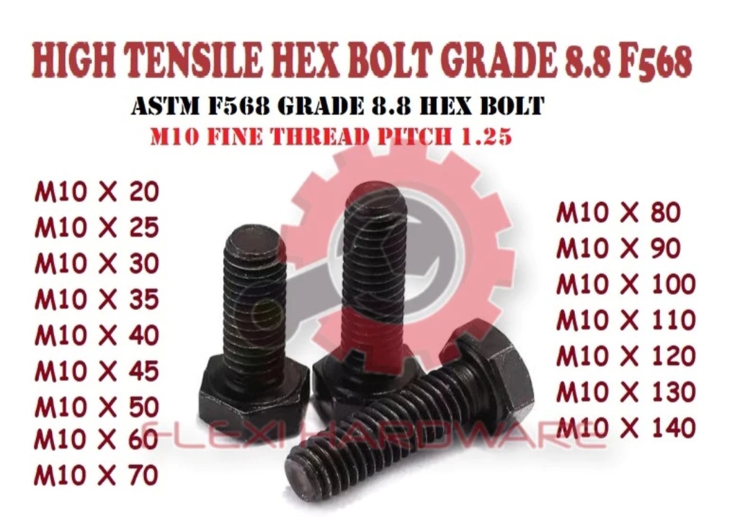 High Tensile Gr. 8.8  Hex Head Bolt & Nut Size : M10 x 130mm