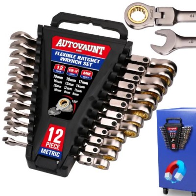 12Pc 8-19mm Metric Flexible Head Ratcheting Wrench Combination Spanner Tool Set