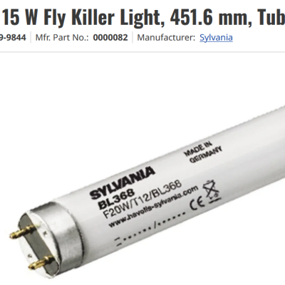Sylvania 15 W Fly Killer Light, 451.6 mm, Tubular