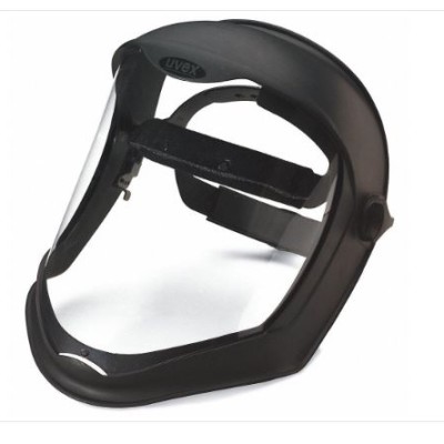 "Ratchet face shield assembly, anti-fog, clear visor, polycarbonate, ratchet, black  MFR: UVEX by HONEYWELL P N: S8500"