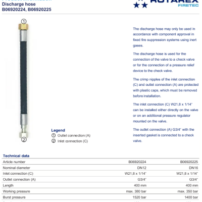 Rotarex Discharge Hose  P N B06920225