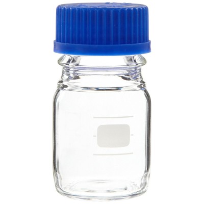 Lab Bottle 50 mL, Clear Glass GL 45, Blue Cap, D-45 x H-88 mm, Soda Glass (X5PCS)