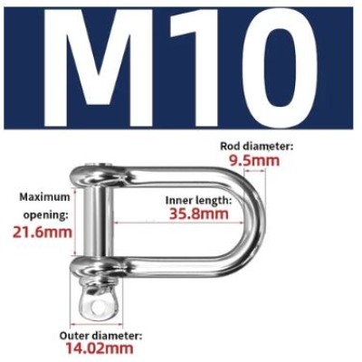 LONG TYPE D SHACKLE. STAINLESS STEEL - 10 MM