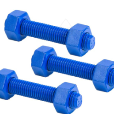 ASTM A193 B7 Stud Bolt c w 2 A194 Gr.2H Heavy Hex Nuts Zinc-Nickel Plating + Xylan 1424 Blue coated [ 7 8 In - 9UNC x 180mm