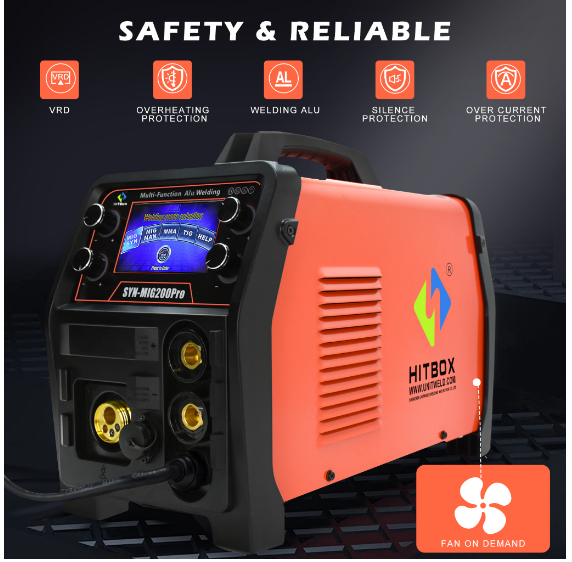 HITBOX, 5 in 1 Aluminum Welding Machine SYN MIG200 Pro Digital Control MIG Gas CO2      /       LIFT TIG      /       MMA IGBT Inverter Welder