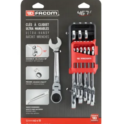 Facom 467BF Series 10-Piece Spanner Set, 8  19 mm, Chrome Vanadium Steel