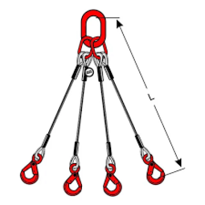 4-Legged Sling, SWL 19T, Dia 28mm x 12ft. Hard eye both ends c w Masterlink Assembly