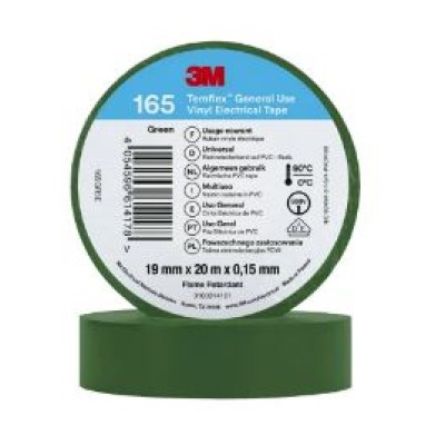 3M Temflex Green Vinyl Electrical Tape, 19mm x 20m