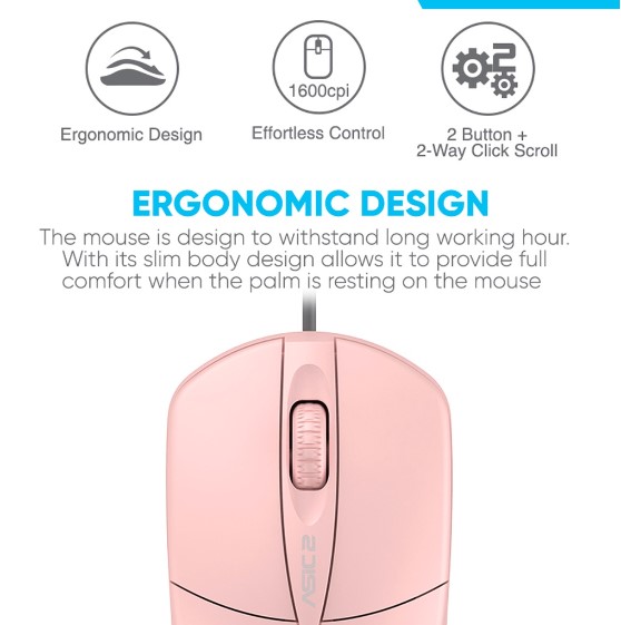 Alcatroz Asic 2 Wired USB Mouse 1600 CPI | Ergonomic Design with High Resolution Optical Mouse