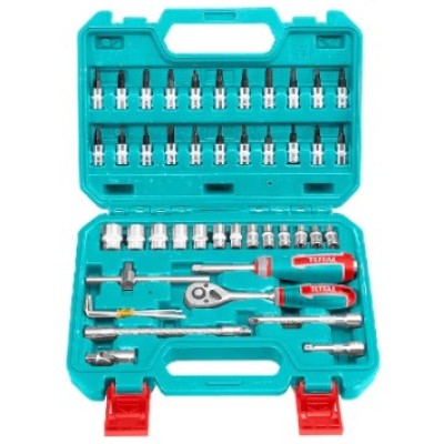 TOTAL THT141462 46PCS Socket Set | 1 4 Drive 72T Ratchet | Cr-V Flexible Extension | Compact Tool Kit