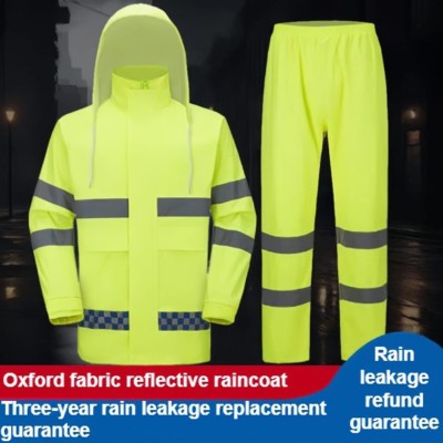 eflective raincoat labor protection security patrol duty traffic safety fluorescent green high-speed split raincoat rain pants suit