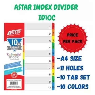 ASTAR A4 COLOURFUL High quality PP INDEX DIVIDER (NUMBER ID10C)