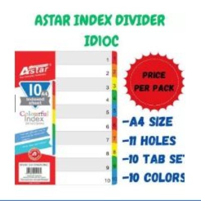 ASTAR A4 COLOURFUL High quality PP INDEX DIVIDER (NUMBER ID10C)