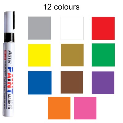 Astar PM200 Paint Marker  (Available 12 colours)- Black- Silver- White- Red- Yellow- Gold- Green- Blue- Brown- Purple- Orange- Pink