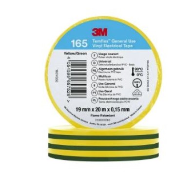 3M Temflex Green, Yellow Vinyl Electrical Tape, 19mm x 20m