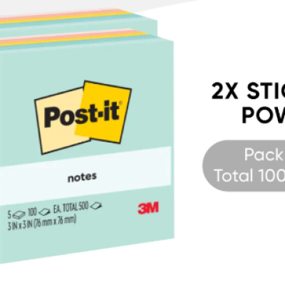 3M Post-it Super Sticky Original Notes Beachside Cafe 3x3 [100s x 5 Pads] PACK OF 2