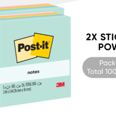 *3M Post-it Super Sticky Original Notes Beachside Cafe 3x3 [100s x 5 Pads] - PACK OF 2