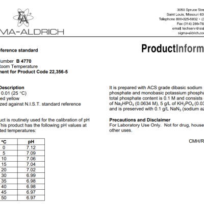Buffer, reference standard, pH 7.000.01 (25 C), 500ML, Sigma-Aldrich