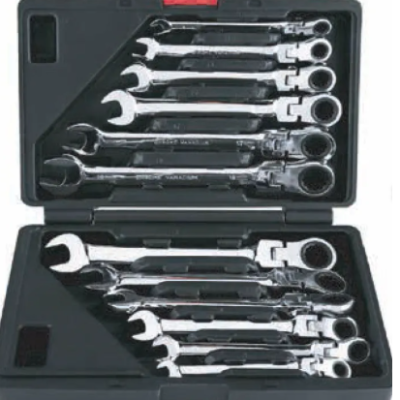 72T Mirror Polish Finished Ratchet Combination Spanners - Flex Head & Ratchet Rev. 12pc Sets (Blow Case)