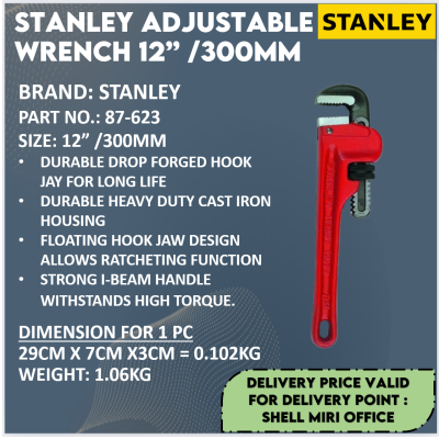 STANLEY 87-623 12" ADJUSTABLE PIPE WRENCH