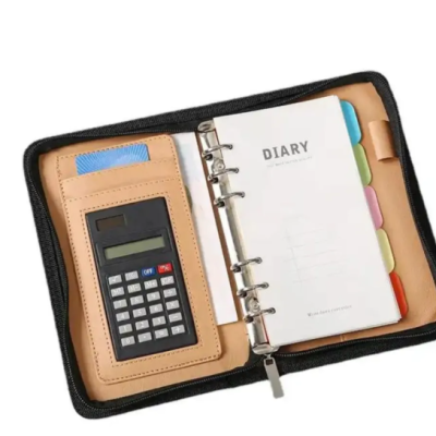 A5   B5 PU Zipper Bag Binder Calculator Business Notebook Multifunctional Finance Book (print logo, Full color)