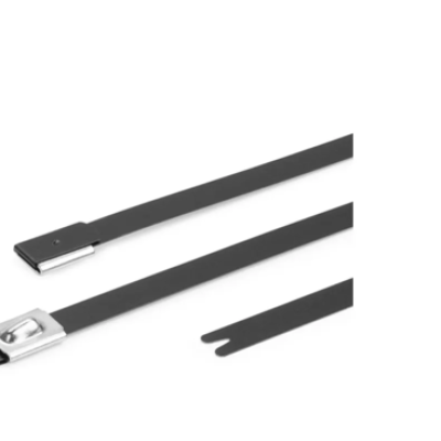 HellermannTyton Cable Tie, Roller Ball, 362mm x 7.9 mm, Black Polyester Coated Stainless Steel, Pk-50