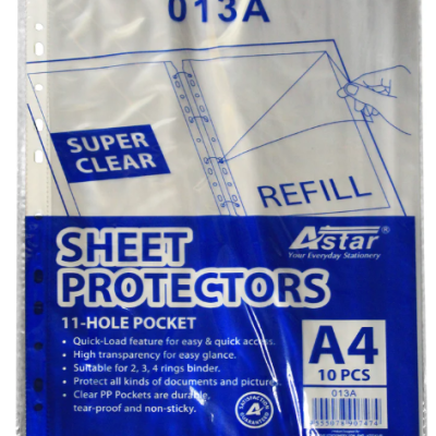 Astar 013A Super Clear A4 Sheet Protectors Refill, A4 Size,10pcs, 11 Hole Pocket