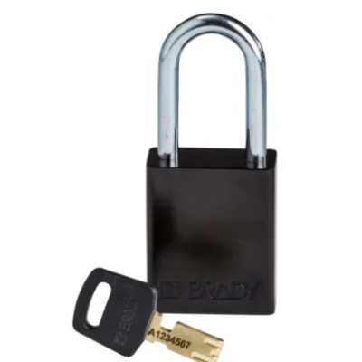 Brady LOTO-99, 150243 Weatherproof Aluminium Padlock,Black, 6.35mm (Dia), 38.10mm (L)