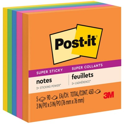 3M Post-it 654-5SSUC Super Sticky Notes Rio Collection 3x3 [90s x 5 Pads]