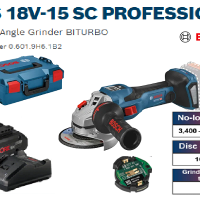 BOSCH GWS 18V-15 SC Professional BITURBO Cordless Angle Grinder (4"   100mm) WITH BAT AND CHARGER