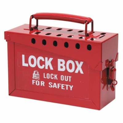CONDOR 7820 Portable Group Lockout Box, Steel, Red, 6in x 9in x 3.5in,13 Padlocks