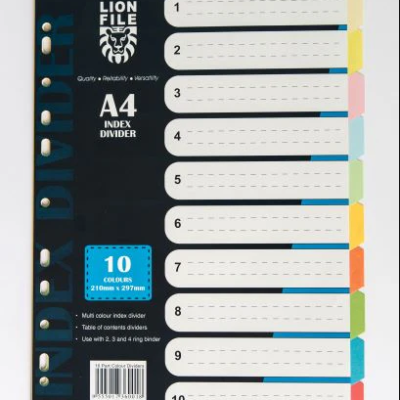 DIVIDER COLOURS INDEX 10SET PCK   BRAND: LION
