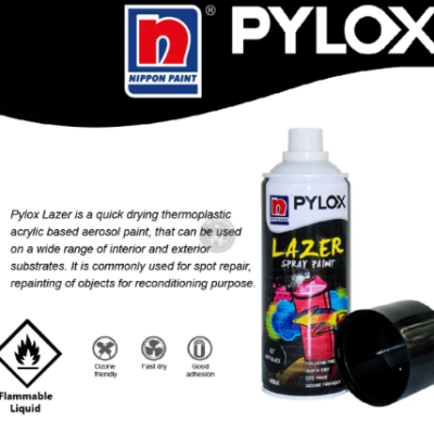 *NIPPON PAINT PYLOX LAZER SPRAY PAINT [400G][BLACK 48]