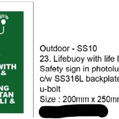 SS316 backplate with hip White background and 3m reflective Sticker for symbol and wording      (LIFE BUOY)