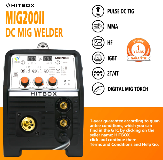 HITBOX 5 in 1 MIG200 II 220V Mig Welder ARC MMA Inverter       /       Lift TIG       /       Gasless MIG       /       Gas MIG       /       Aluminum Welding Machine Semi-Automatic Welder Stainless Steel Iron