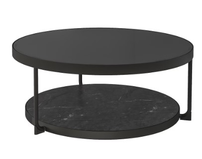 Coffee table, anthracite marble effect      /      black glass, 88 cm