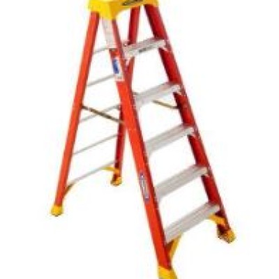 VESTIL FBSL-6 Fiberglass Step Ladder, 6 Steps, 300 Lb. Capacity, Orange