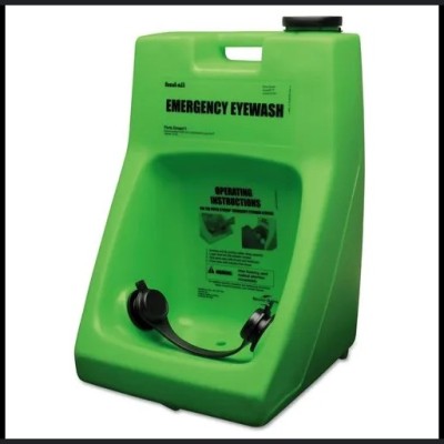 EYE WASH STATION, HONEYWELL 32-000200-0000 EYE WASH STATION, GREEN, 26 X 19 1 2 X 19 1 2 INCH SIZE, WALL OR CART MOUNTING, C