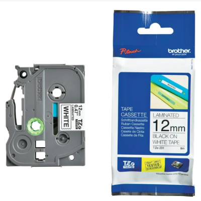 Brother Original TZe-231 Black on White 12mm Genuine Laminated Tape