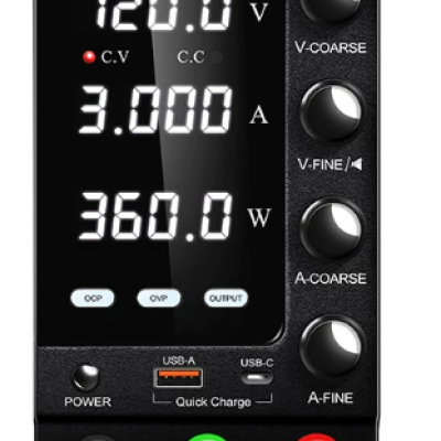Kuaiqu DC Power Supply 120V, 3A Adjustable switching regulated High Precision 4-Digilt LED Display power supply.