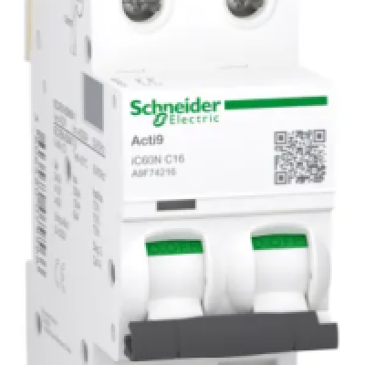 Schneider Electric Acti9 A9F Miniature Circuit Breaker, 2-Pole, 16 A, Type C, 500 V ac AC, 125 V dc DC, 6 kA Breaking